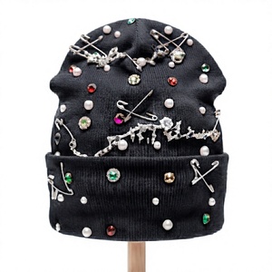 Punk Style Jacquard <b>Beanie</b> Unisex Adult Winter Hat Breathable & <b>Waterproof</b> Hand Knitted 100% Polyester 56-58CM - Product Image 1