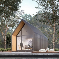 Rumah Kontainer Dinding Kaca, Rumah Prefab Modular, Rumah Pantai Modern, Bar Pantai, Showroom, Atap Segitiga Miring