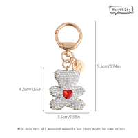 Porte-clés Ours Amoureux Style Dessin Animé Mignon avec Grand Bouton Rond, Breloque de Sac Entièrement Sertie de Diamants, Accessoire Créatif pour Sac de Couple