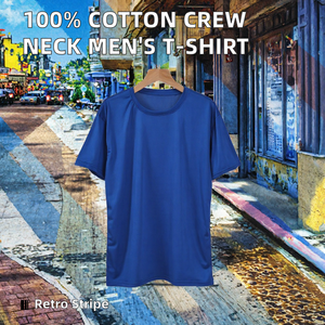 T-shirt pour homme de haute qualité 100% coton, col rond, anti-rétrécissement, style vintage rétro, rayures diagonales, coupe classique, logo personnalisable, patchs - Product Image 2