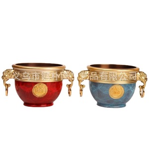 Pure brass ashtray/rice container, living room/office <b>decoration</b>, Chinese retro style, lion-ear bronze <b>jar</b>, colored bronze - Product Image 5