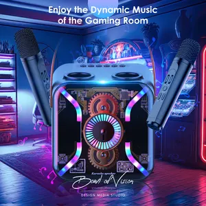 Sdrd Mecha Mát LED Karaoke Loa Không Dây Loa Di Động Karaoke Player Với Hai Micro Không Dây Hỗ Trợ AUX Trong/TF