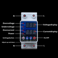 Protector de Sobretensión y Baja Tensión 63A 220V, Relé de Corriente Digital Ajustable con Pantalla LED Dual y Recuperación Automática