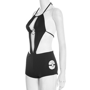 ชุดรอมเปอร์ฤดูร้อนสำหรับผู้หญิง Viviblook D26RP003 สีพื้นแบบใหม่ เซ็กซี่ โชว์หลังเว้าแหวน สายรัดคอแบบผูกหลัง - Product Image 4