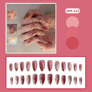 WM-325 เล็บปลอมลายเพ้นท์สีน้ำมันทรงอัลมอนด์ สไตล์ Ins สี<span class=keywords><strong>โรส</strong></span><span class=keywords><strong>โกลด์</strong></span>สุดหรู 24 ชิ้น ขายส่ง - Product Image 2
