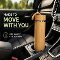 Mug à café en acier inoxydable à double paroi avec couvercle en bambou personnalisé, 350 ml, 450 ml, 500 ml, thermos à vide, bouteille d'eau en bambou avec poignée