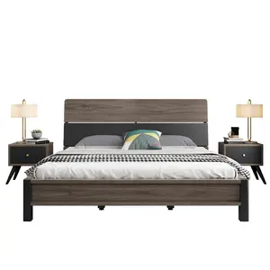 מודרני מוצק עץ פשוט כפול מיטת נורדי סגנון שינה ריהוט אחסון פנל מלך מיטה
