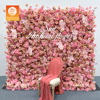 Rosa Rosen-Blumenwand Künstlicher Hochzeitshintergrund Deko Hochzeitsfeier Requisite Dekoration Hintergrund Künstliche Blumenwand