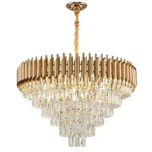 Round indoor luxury ceiling chandelier black gold LED home modern crystal Chandeliers & Pendant Lights