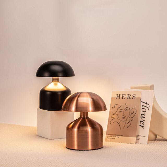 Luxury Restaurant LED Cordless Table Lamp Mushroom Bedside BedRoom Wireless Gold Rechargeable Battery Powered Touch Desk Light