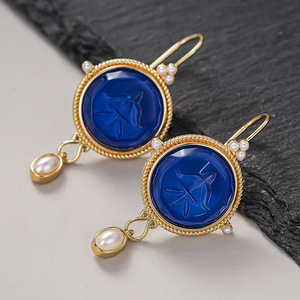 Orecchini pendenti da donna in stile cinese con perle finte, gioielli artistici vintage alla moda - Product Image 2