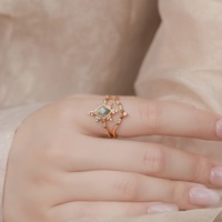 Ensemble de bagues en agate mousse en forme de cerf-volant, en argent massif 925 plaqué or 14 carats, avec halo et chevron incurvé, pour mariée