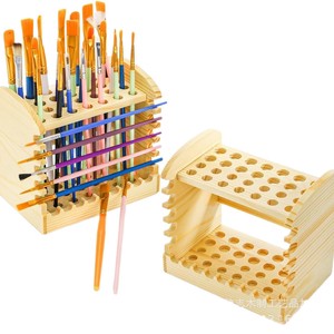 Wooden Paintbrush Holder <b>Desktop</b> Organizer Solid Wood Storage Rack For Art Supplies Painting Tools - Product Image 4