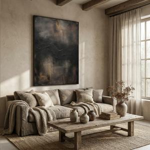 Peinture abstraite en gros noir et or veiné, œuvre d'art décorative pour la maison, grande toile décorative, arts décoratifs grand format faits à la main pour mur - Product Image 1