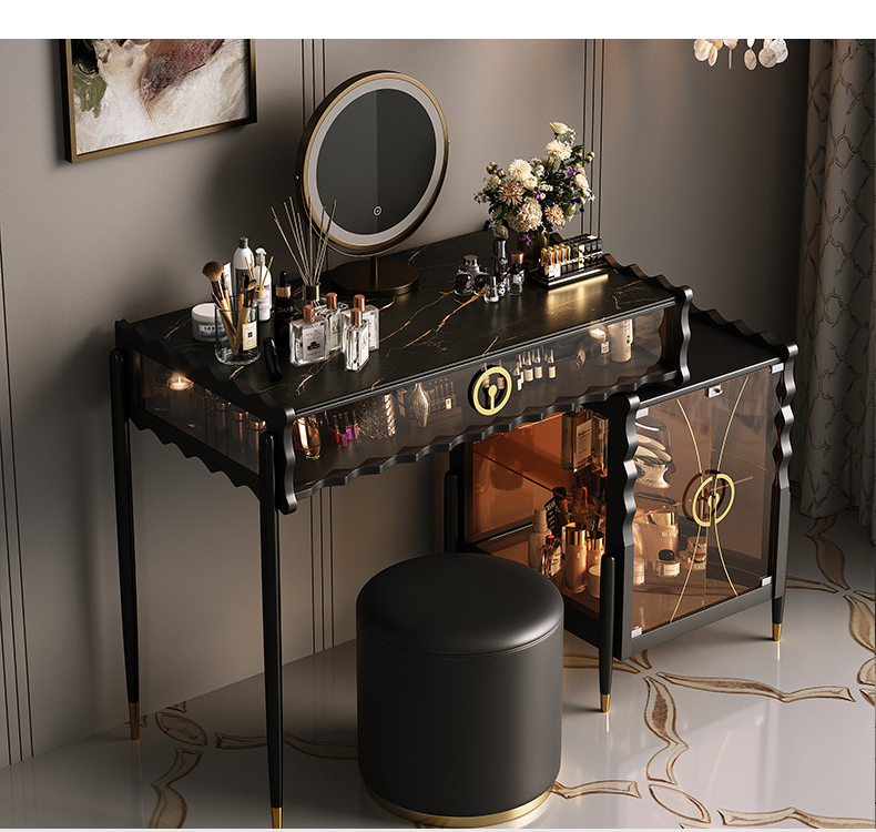 dolce gabbana lace dress black Sikaic Makeup Vanity 48.8 Inches LED Large Makeup Vanity with Mirror Black Modern