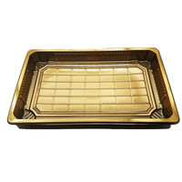 Boîte d'emballage alimentaire carrée jetable en plastique PET doré, très vendue, pour nouilles, sandwichs, pizzas, gâteaux et bonbons, 0,43 mm