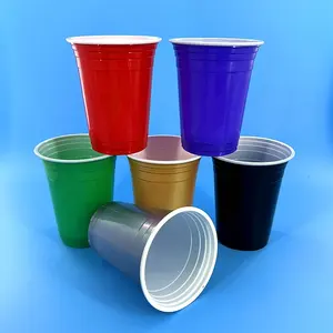 Vasos de plástico desechables para fiestas, vasos de plástico de 16oz, color rojo, venta al por mayor