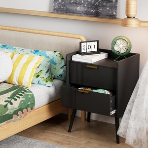 Mesita de noche Negra moderna con 2 cajones de almacenamiento Mesa auxiliar de madera para dormitorio Sofá Espacios pequeños - Product Image 5
