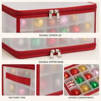 Boîte de rangement pour décorations de Noël, protège les décorations, 4 couches, compartiments, 60x30x30 cm, translucide, avec couvercle à double fermeture éclair, base
