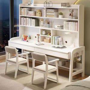Solid Wood Double <b>Desk</b> 160x60x190cm Integrated Bookshelf <b>Study</b> <b>Desk</b> For Students Home Use - Product Image 4