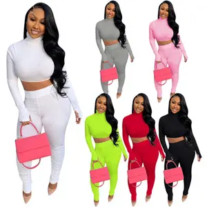 Wholesale cheap gothic clothing plus size-2021 Plus Size Girls Sweaters Crop Tops Coats Custom Hoodies Fleece Jackets Stacked Pant 2 Piece Winter Sets Clothing For Women