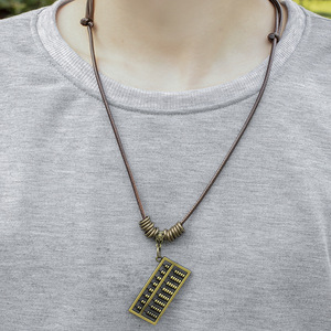 Collier unisexe créatif avec pendentif abaque chinois et ciseaux, en cordon de chanvre ciré, bijou cadeau pour hommes et femmes - Product Image 2