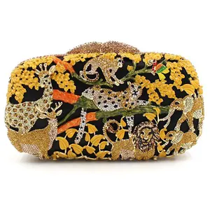 LEB748 luxe citron pirse Custom factory colour-collision evening clutch bag lion tiger pattern rhinestone handbag purses women