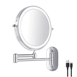 USB recargable y inalámbrico montado en la pared de brazo de doble LED plegable 8 "baño" maquillaje espejo de vanidad
