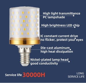 مصباح شمعة <span class=keywords><strong>LED</strong></span> موفر للطاقة للمنزل، لمبة ذرة <span class=keywords><strong>LED</strong></span> بقوة 9 واط/16 واط/24 واط قابلة للتعتيم، 110 فولت 220 فولت، لمبة شمعة <span class=keywords><strong>LED</strong></span> للثريا والمصابيح المعلقة - Product Image 6