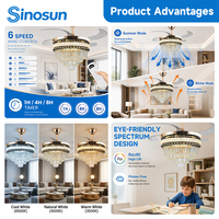 Ventilateur de plafond LED en cristal avec moteur BLDC de 42 pouces, télécommande, fonction de minuterie et variateur d'intensité, design moderne pour salle à manger, OEM/ODM, nouveau modèle