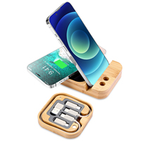 Gadgets promocionales con luz LED personalizada 2025, nuevo cargador rápido inalámbrico con caja de cables de datos, juego de cables USB de carga rápida de Bambú