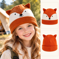 Casquette tricotée unisexe pour enfants, motif renard mignon, blocs de couleur, côtelée, extensible, 100% acrylique, haute qualité, pour les sorties quotidiennes et les tenues d'extérieur