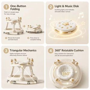 Déambulateur pour Bébé Multifonctionnel OEM ODM Personnalisé, Pliant en Plastique avec Musique, Poussoir et Siège, 4 en 1 avec Roues - Product Image 2