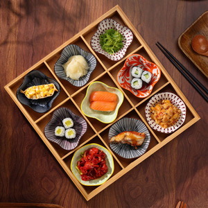 Plateau de service de collation avec 9 <span class=keywords><strong>compartiments</strong></span>, plateau divisé en bois pour la restauration rapide - Product Image 2
