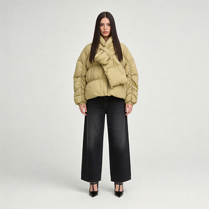 Doudoune matelassée pour femme - <span class=keywords><strong>Manteau</strong></span> d'hiver élégant à capuche avec col écharpe intégré, coupe oversize et chaude - Logo personnalisé - Product Image 3