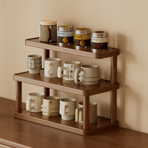 Desktop Cup Storage Rack 3 Tier Wooden Multi Layer Organizer For <b>Teacups</b> Coffee Mugs Kitchen Countertop Living Room - Product Image 1