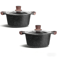 Marmite en pierre de Maifan avec revêtement céramique antiadhésif et couvercle en verre trempé, compatible gaz et induction, design contemporain