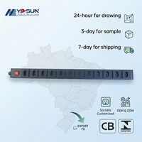 YOSUN YS1512-K-BZ Prise de courant multiprise métallique 12 bits pour rack, normes Brésil Amérique du Sud, 20A, interrupteur noir
