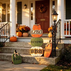 Letrero de jardín de madera con acabado cepillado vintage resistente a la intemperie, diseño de calabaza de otoño, 24.8, para montar en puerta o de pie, Feliz Día de Acción de Gracias - Product Image 5