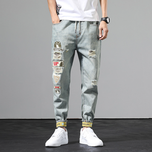 OEM Jeans fins d'été personnalisés style décontracté déchiré neuf points pantalons slim pantalon de mendiant usine de jeans de haute qualité - Product Image 3