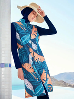 Imperméable modeste Burkini Femmes plage longue femmes maillot de bain à fleurs maillots de bain couverture complète Hijab haut pantalon