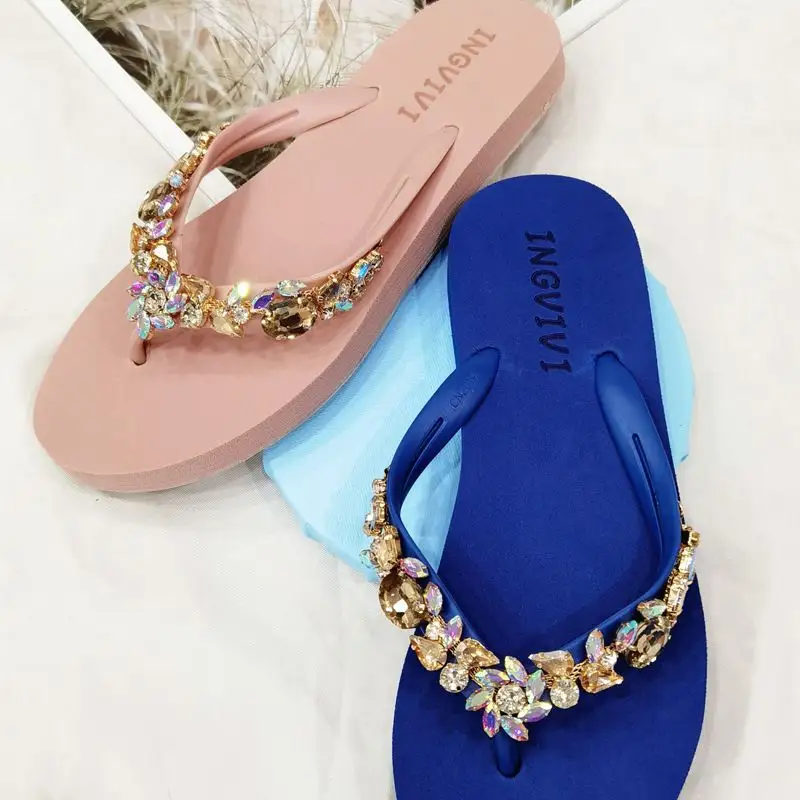 Muti Cor Cristal Rhinestone Handmade Sapatos Verão Arco Apoio Senhoras Flip Flops Chinelos