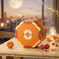 Nouvelle boîte en métal double couche pour gâteaux de lune avec poignée, 8 pièces, pour le Festival de la Mi-Automne, boîte cadeau vide pour l'emballage des gâteaux de lune cantonais
