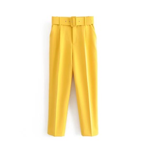 <span class=keywords><strong>Pantaloni</strong></span> Eleganti da Donna a Vita Alta <span class=keywords><strong>con</strong></span> <span class=keywords><strong>Cintura</strong></span>, Modello Dritto, Tinta Unita, per Ufficio, Primavera-Estate - Product Image 3