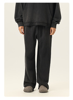 Pantalon décontracté pour homme coupe droite en coton épais délavé à l'acide, 100 % coton éponge, style cargo, avec taille élastique