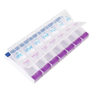 Pastillero de Plástico de Grado Alimenticio de 7 Días y 14 Compartimentos, Organizador de Medicamentos Portátil con Tapa a Presión y Divisores Independientes - Product Image 1