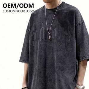 Wholesale Mens Oversize Acid Washed Solid Knitted Heavyweight Cotton Custom Graphic Logo Streetwear Vintage T-<b>Shirt</b> - Product Image 3