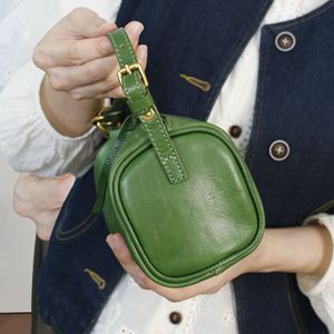 Bolso Bandolera Retro para Mujer, Verde, Cuero Genuino, Cierre de Cremallera, Horizontal, Cuadrado, Casual, para Uso Diario - Product Image 4