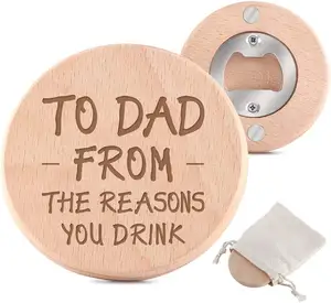 Fathers Day Gifts Bottle Opener Wood Magnetic Refrigerator Magnets Round Wooden Bottle Opener