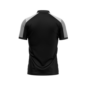 Maillot de football classique noir et gris respirant 100 % polyester à col boutonné pour l'été, idéal pour l'absorption de la transpiration et les équipes sportives. - Product Image 2